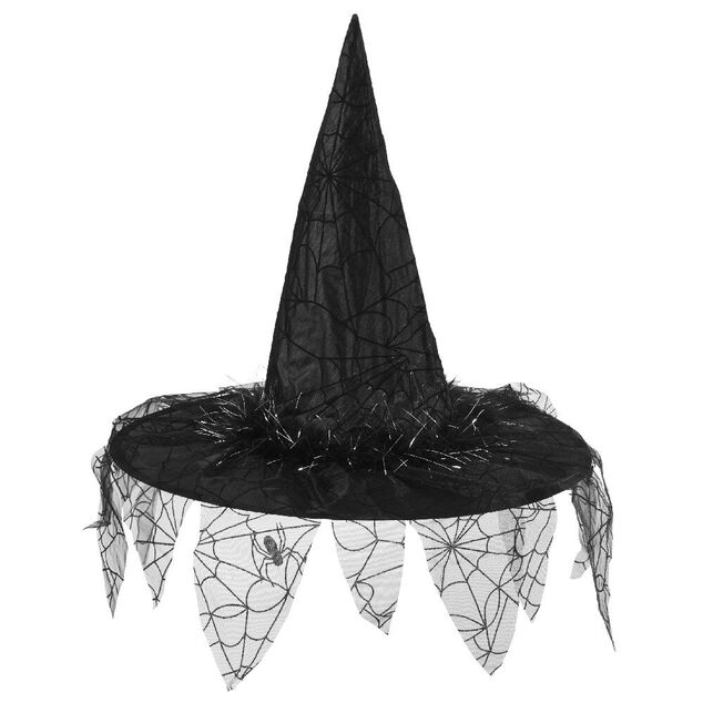 Chapeau de sorci&egrave;re et toiles d'araign&eacute;es Halloween noir