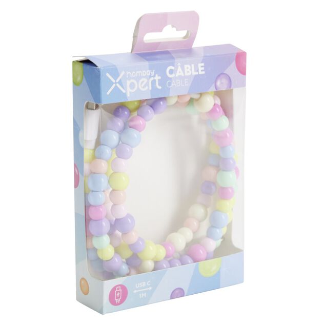 C&acirc;ble de charge USB vers USB-C x2 fil perles plastique 1m