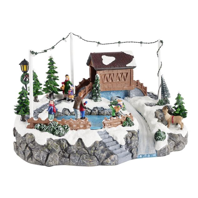 Village de No&euml;l anim&eacute; LED et sa patinoire 32,5x22xH20cm
