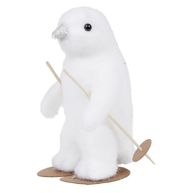 Pingouin de No&euml;l en ski blanc H15cm