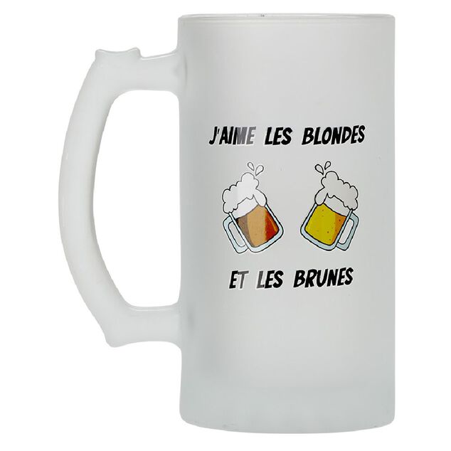 Chope en verre imprim&eacute; bi&egrave;re humour