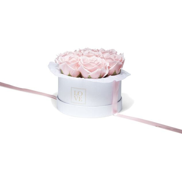 Bo&icirc;te ronde d&eacute;co roses artificielles &oslash;16xH10.5 cm
