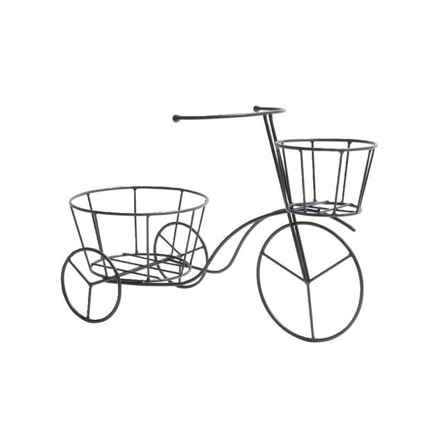 Porte plante en m&eacute;tal noir forme v&eacute;lo tricycle 44x20xH28cm
