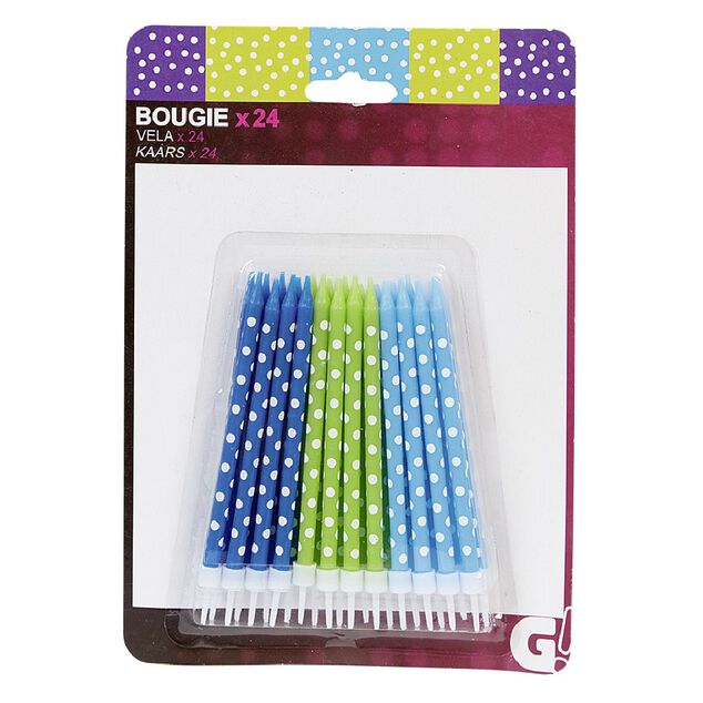 Bougie anniversaire &agrave; pois blanc bleu et vert XXL x 24