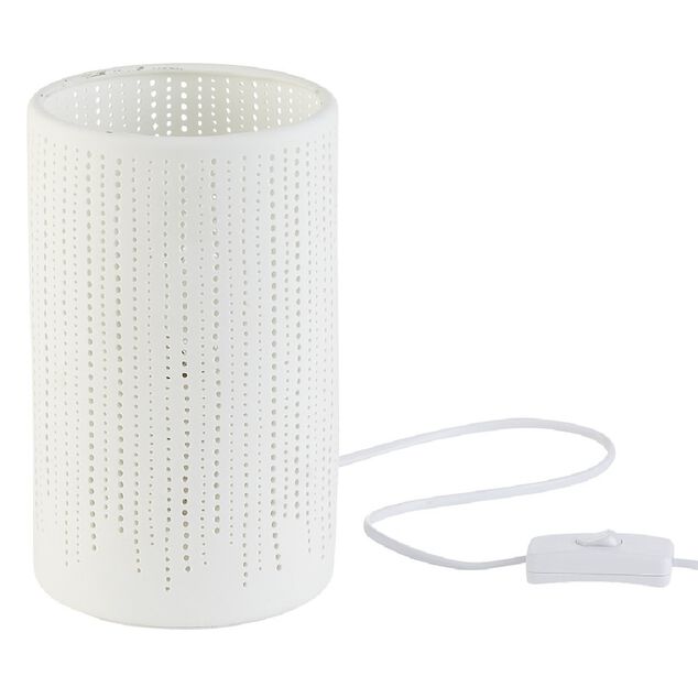 Lampe forme tube ajour&eacute; c&eacute;ramique blanc