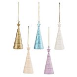 Sapin c&ocirc;ne multicolore &agrave; suspendre finition givr&eacute;e H.11 cm x5