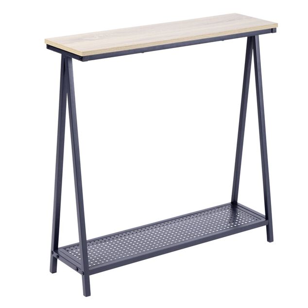 Console 2 niveaux Luffi en bois et m&eacute;tal ajour&eacute; noir 78x24xH78,5cm