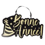 Suspension Bonne Année en bois noir et doré