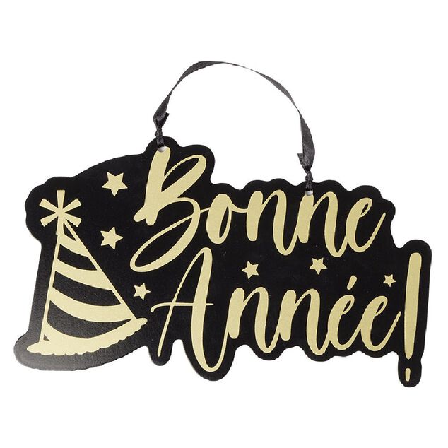 Suspension Bonne Année en bois noir et doré