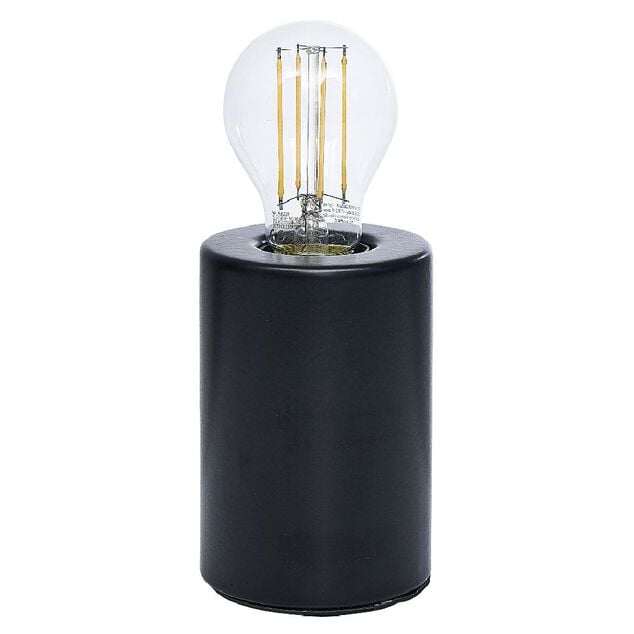 Lampe socle cylindre m&eacute;tal noir &Oslash;8xH12cm