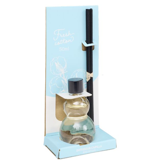 Diffuseur &agrave; b&acirc;tonnets 50ml Capilla en verre noir &Oslash;5xH8,5cm (4 mod&egrave;les)