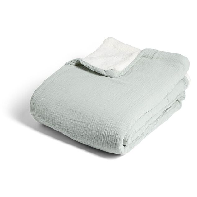 Plaid gaze de coton et sherpa 130x160cm vert