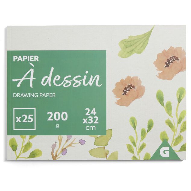 Lot de 25 feuilles de papier &agrave; dessin 200g blanc 24x32cm