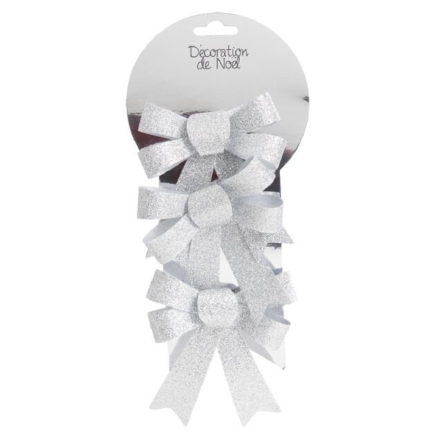 Suspension noeud de Noël pailleté argenté x3