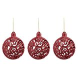 Boule de Noël ajourée motif arabesque pailleté rouge Ø8 cm x3