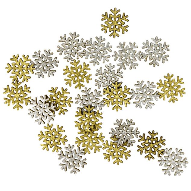 D&eacute;coration de table flocon de neige X24 pcs bois L1,5X2X&eacute;p.0,1 cm dor&eacute; et argent&eacute;
