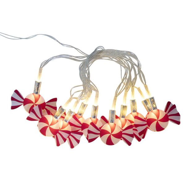 Guirlande de No&euml;l 10LED bonbon plastique rouge et blanc L160cm