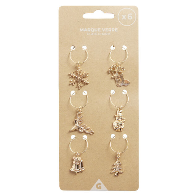 Marque verre en zinc th&egrave;me No&euml;l dor&eacute; 6 pi&egrave;ces