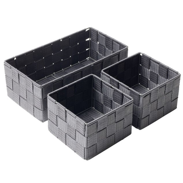 Panière de rangement x3 tissu gris foncé (1 grande et 2 petites)