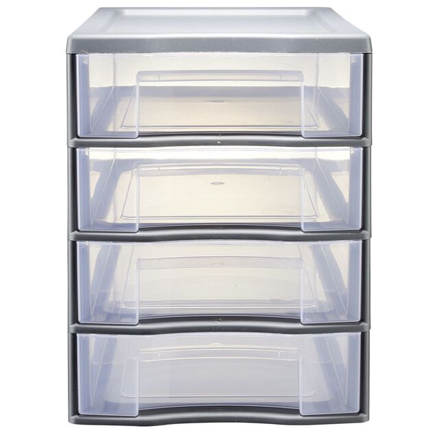 Tour de rangement 4 tiroirs format A4 transparent et gris