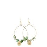 Boucles d'oreilles anneau avec pierres vertes et pendentif