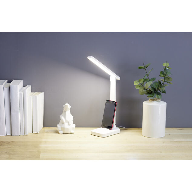 Lampe LED de bureau USB avec support t&eacute;l&eacute;phone 28x9xH26cm