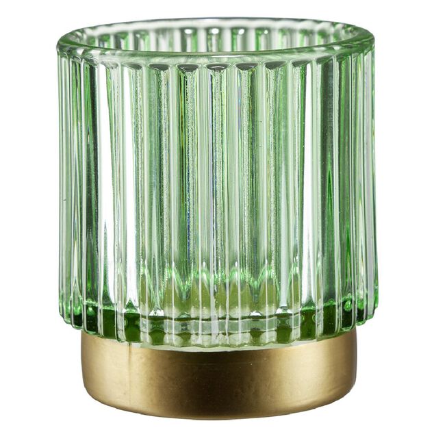 Photophore rond en verre stri&eacute; color&eacute; &Oslash;7xH8cm (3 mod&egrave;les)