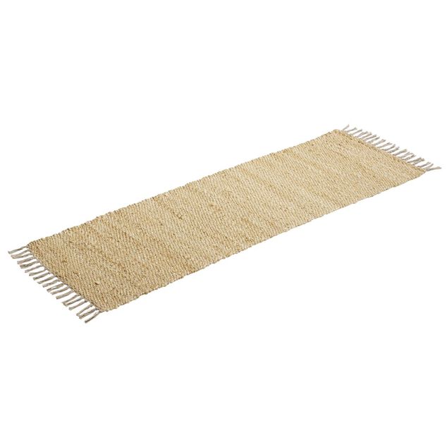 Tapis rectangulaire &agrave; franges en jute et coton marron 60x180cm