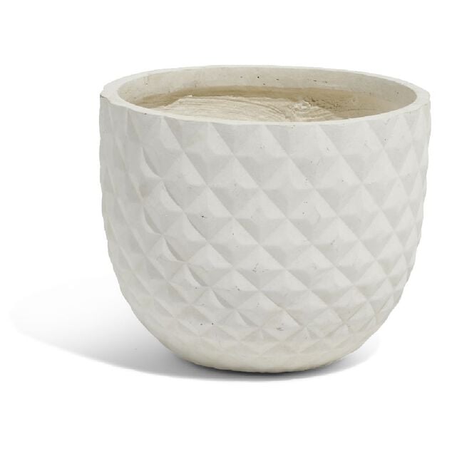 Cache pot en fibre d'argile effet capitonn&eacute; blanc ivoire &Oslash;24xH21cm