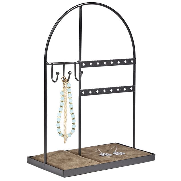 Porte-bijoux velours et m&eacute;tal dor&eacute; ou noir 18x10xH25cm (2 mod&egrave;les)
