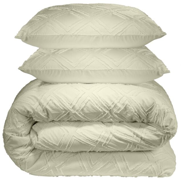 Parure de lit 2 personnes 260x240cm Queen Size uni tuft&eacute; (2 mod&egrave;les beige ou blanc)