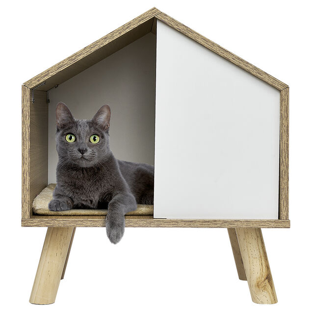Maison pour chat niche sur pieds en pin H53,5 cm