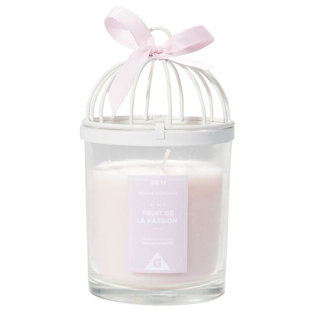 Bougie cage &agrave; oiseau rose senteur passion 36H