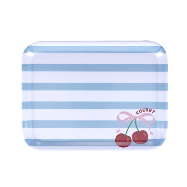 Plateau en m&eacute;lamin&eacute; avec motif cerise 29x22xH1,5cm