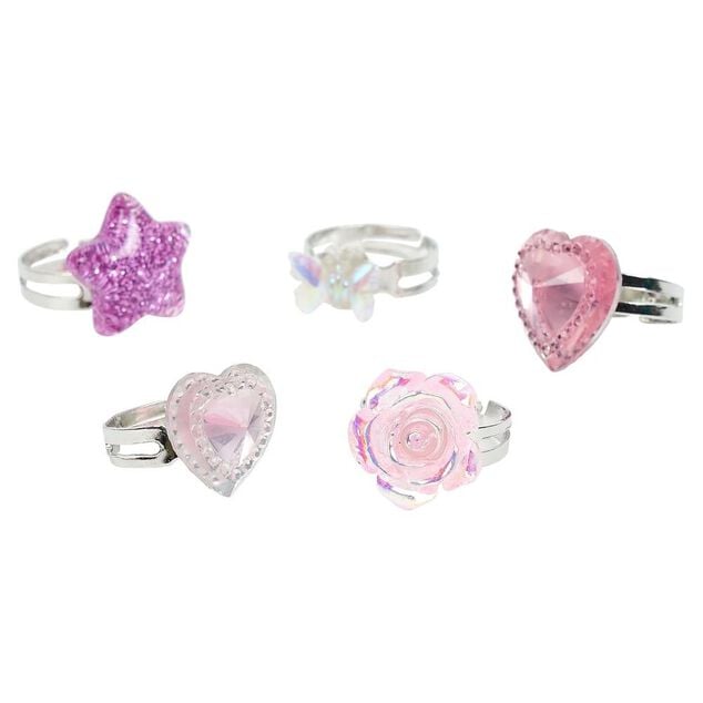 Bo&icirc;te avec 5 bagues r&eacute;glables enfant - 3 mod&egrave;les