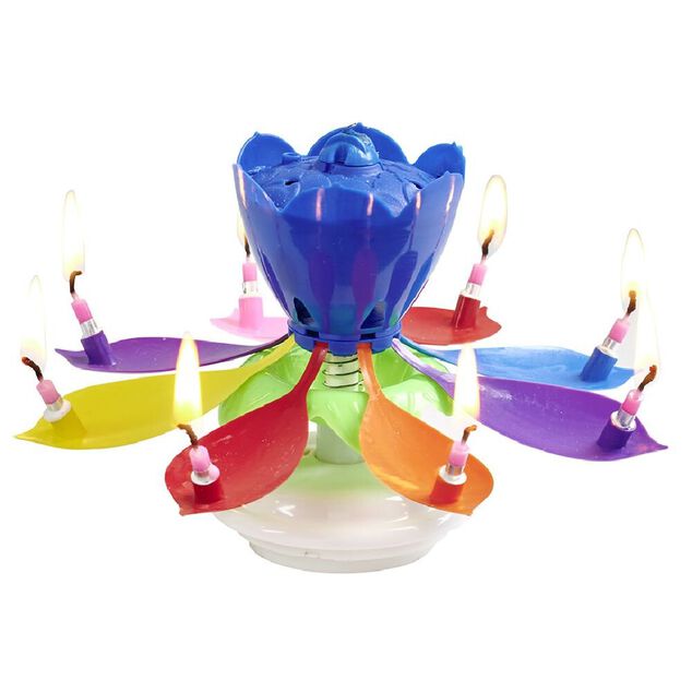 Bougie anniversaire musicale forme fleur 8 m&egrave;ches