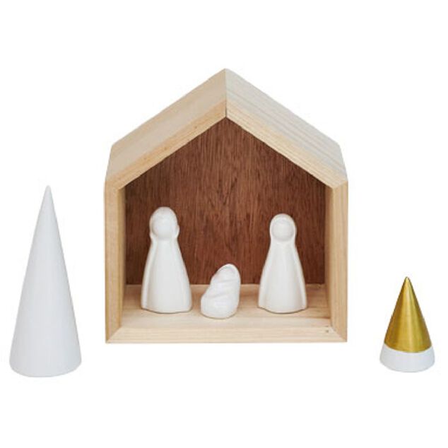 Cr&egrave;che c&eacute;ramique et bois H15,5cm