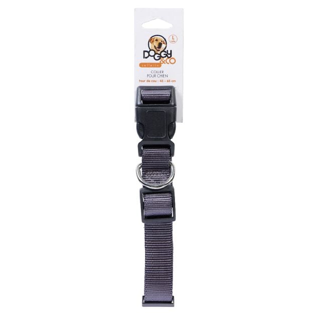 Collier pour chien polyester r&eacute;glable gris taille S