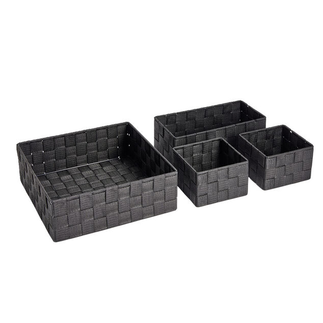 Set de 4 pani&egrave;res tissu tress&eacute; 3 tailles - 2 mod&egrave;les gris ou noir