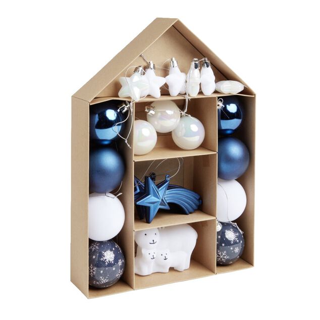 Kit d&eacute;coration sapin de No&euml;l bor&eacute;al bleu et blanc 20 pi&egrave;ces