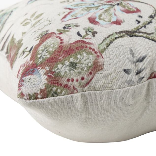 Coussin carr&eacute; motif v&eacute;g&eacute;tal Indie effet toile de jute 45x45cm (2 mod&egrave;les)