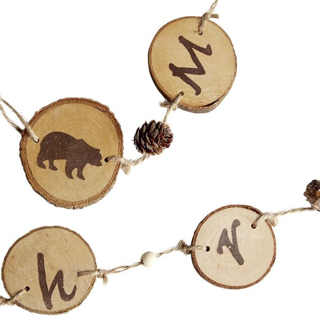 Guirlande Merry Christmas rondin de bois et jute 1,8m