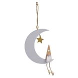 Décoration à suspendre Noël en bois lune et gnome H25cm