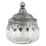 Pot verre et acier argent&eacute; avec couvercle