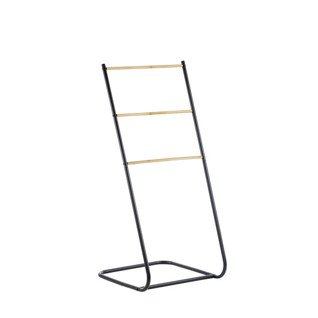 Porte-serviette 3 niveaux bambou et m&eacute;tal noir 40x43xH91cm