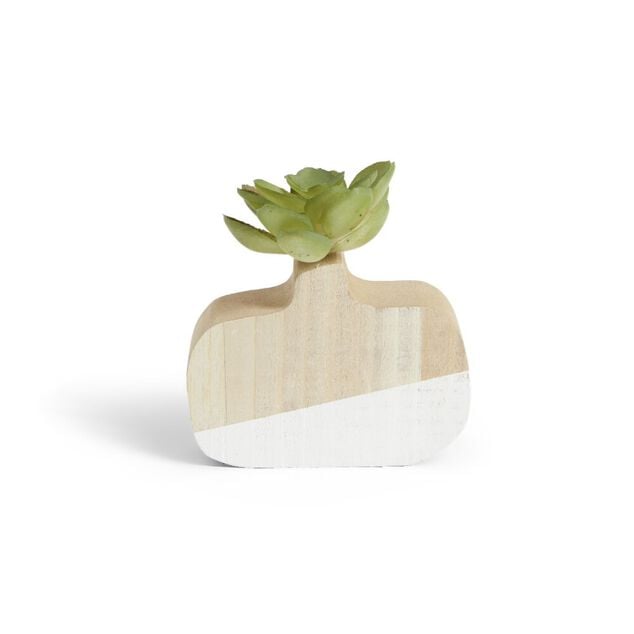 Plante artificielle dans pot MDF blanc et naturel 7,5x7xH10,5cm