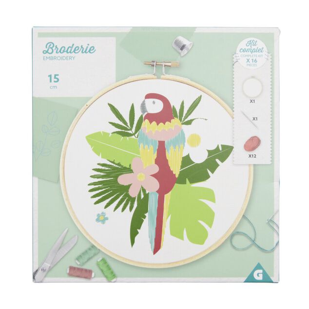 Kit de broderie au fil de coton avec support bois - 3 mod&egrave;les