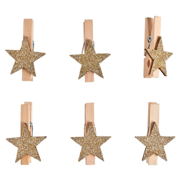 Pince en bois avec d&eacute;cor &eacute;toile x6