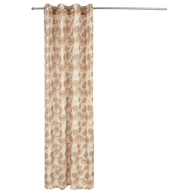 Rideau orange imprim&eacute; fleurs lin et polyester 140x240cm