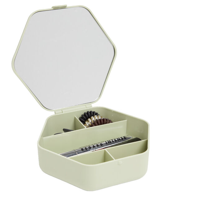 Bo&icirc;te organisateur &agrave; cosm&eacute;tique et bijoux avec miroir 15x14cm (2 mod&egrave;les)